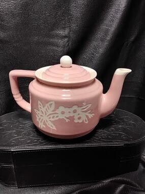 Cameoware Teapot in pink by Harker Pottery Company 1940's